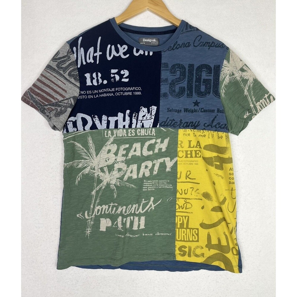 Desigual Mens Large Patchwork T Shirt Blue